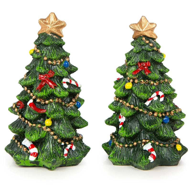 2 Tannenbaum Figuren - künstliche Weihnachtsbäume 11 cm grün