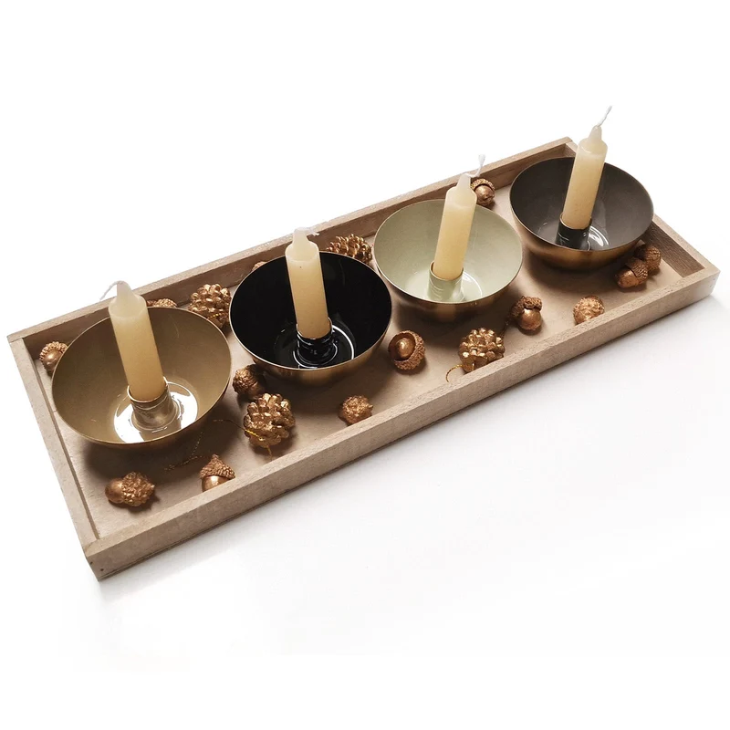 Adventskranz Set 4 Schalen mit Kerzen und Deko - Gold braun 45 x 18 cm