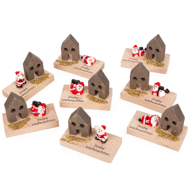 Logbuch-Verlag 8 besondere weihnachtliche Mini Geschenke mit Santa und Frohe Weihnachten Holzhäuschen und Text 5 x 2,5 x 4 cm