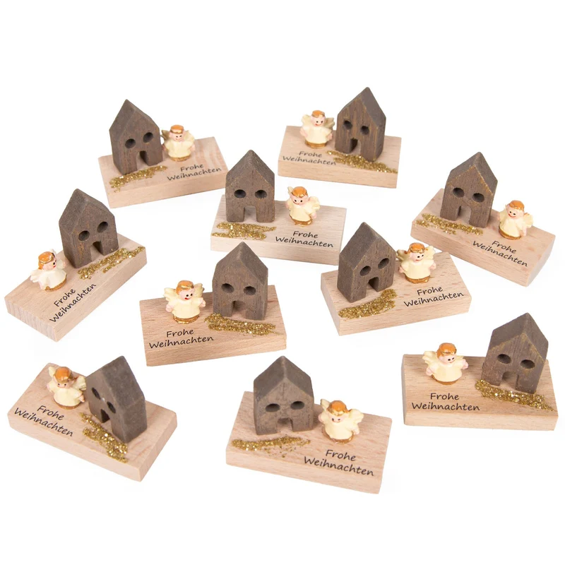 Logbuch-Verlag 8 kleine Geschenke zu Weihnachten Engel Figur auf Holztafel Schutzengel Give-Away Weihnachtsfeier 5 x 4 x 3 cm