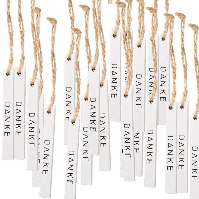 20 Danke Anhänger aus Holz für Geschenke - 8 cm weiß