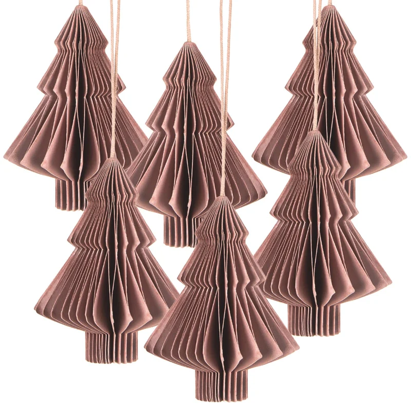 6 altrosa Weihnachtsbaumanhänger Tannenbaum aus Papier 7,5 cm