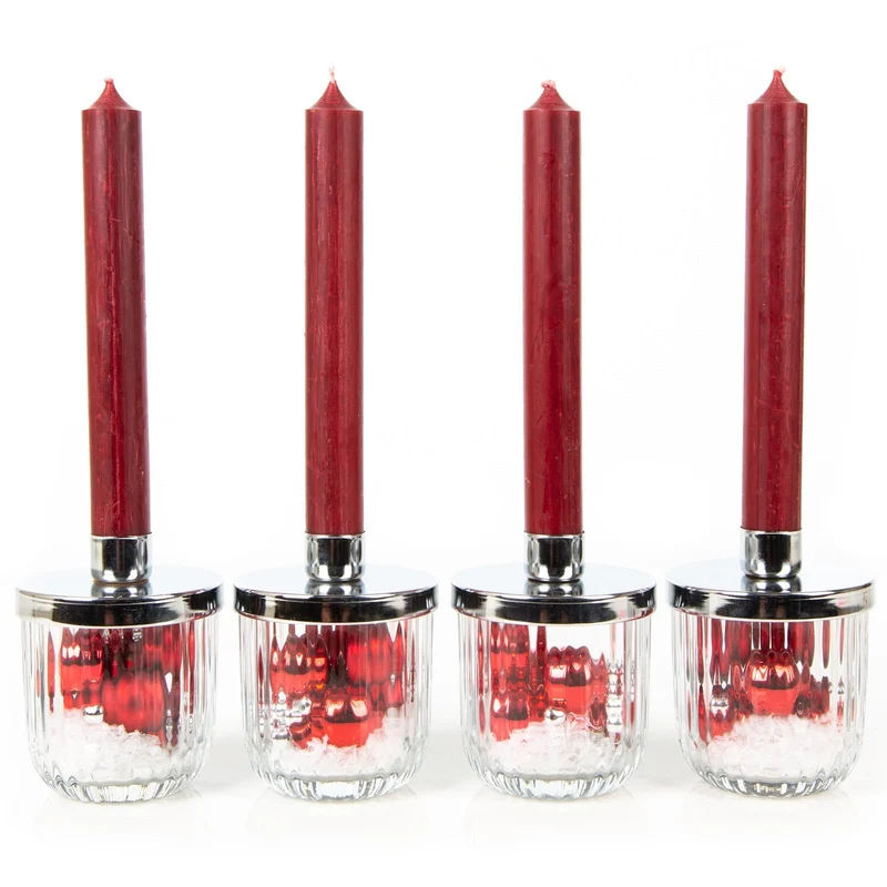 Logbuch-Verlag 4 kleine rote Kerzen Geschenke zu Weihnachten Deko Tisch weihnachtlich mit befüllten Kerzengläsern