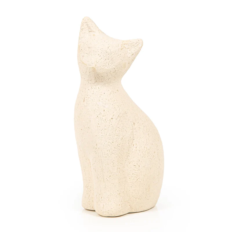 Katze Dekofigur aus Keramik beige Creme - Dekokatze Weihnachten 22 cm