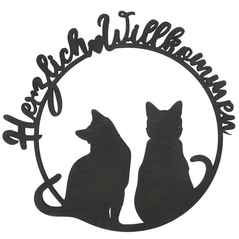 Logbuch-Verlag Katze Türkranz Herzlich Willkommen aus Holz Dekokranz Willkommensschild schwarz 30 x 29 cm