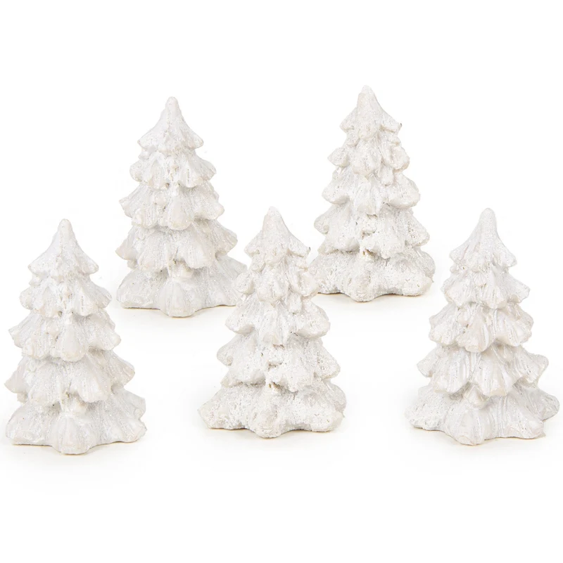 5 kleine Weihnachtsbaum Figuren weiß - Winter Weihnachten Deko 4,5 cm