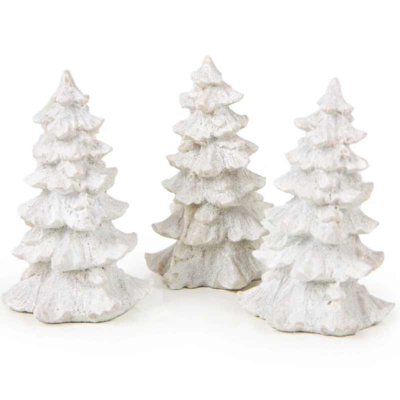 3 Tannenbaum Figuren - weiß glitzernd Winter Weihnachten Deko 7,5 cm