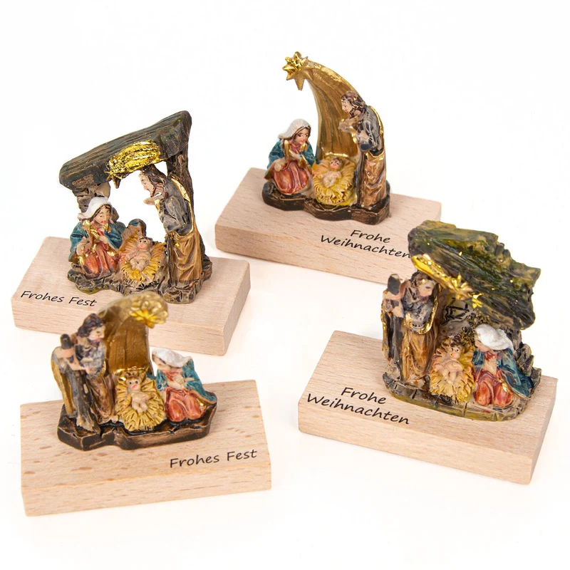 4 Krippen Miniaturen - Frohe Weihnachten Geschenke 5 x 2,5 x 5 cm