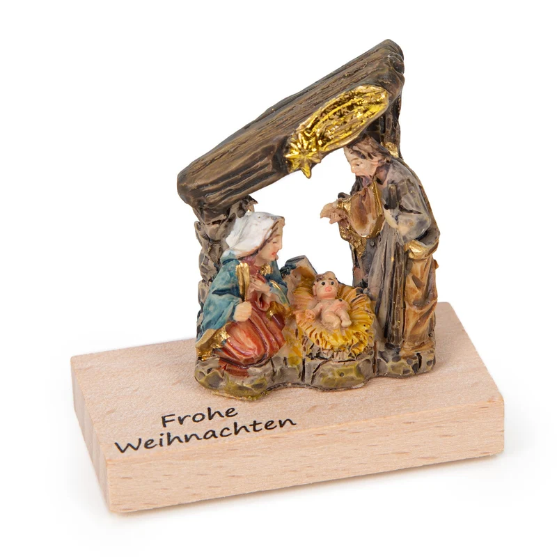 Logbuch-Verlag Mini Weihnachtskrippe auf Holztafel kleine Krippe als Geschenk Frohe Weihnachten Give-Away 5 x 2,5 x 5 cm