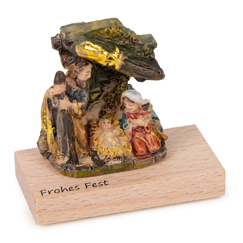 Logbuch-Verlag Mini-Geschenk zu Weihnachten kleine Weihnachtskrippe Heilige Familie mit Text Frohes Fest 5 x 2,5 x 5 cm