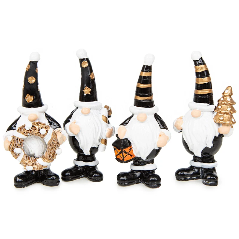 4 Wichtel Nikolaus Santa Figuren - Gold weiß schwarz 9 cm Weihnachten