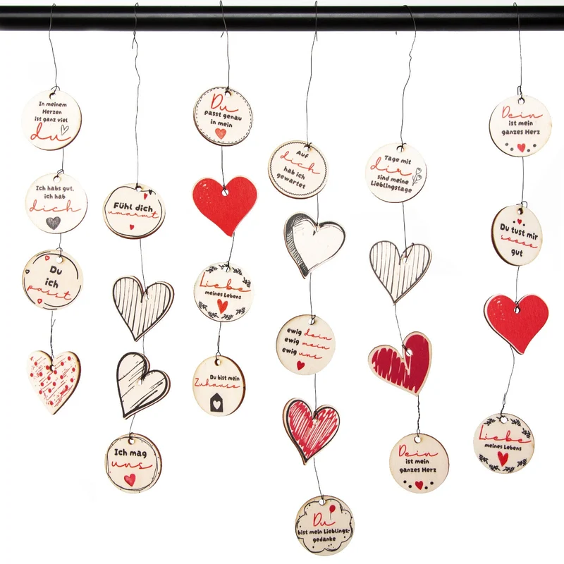 Geschenk 24 Herzen aus Holz mit Sprüchen Geschenk für Lieblingsmensch 4 cm