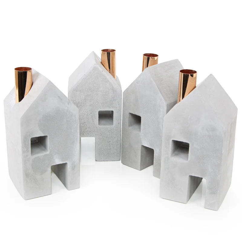 4 Moderne Deko Häuser - Kerzenhalter für Stabkerzen Adventskerzen 18 cm