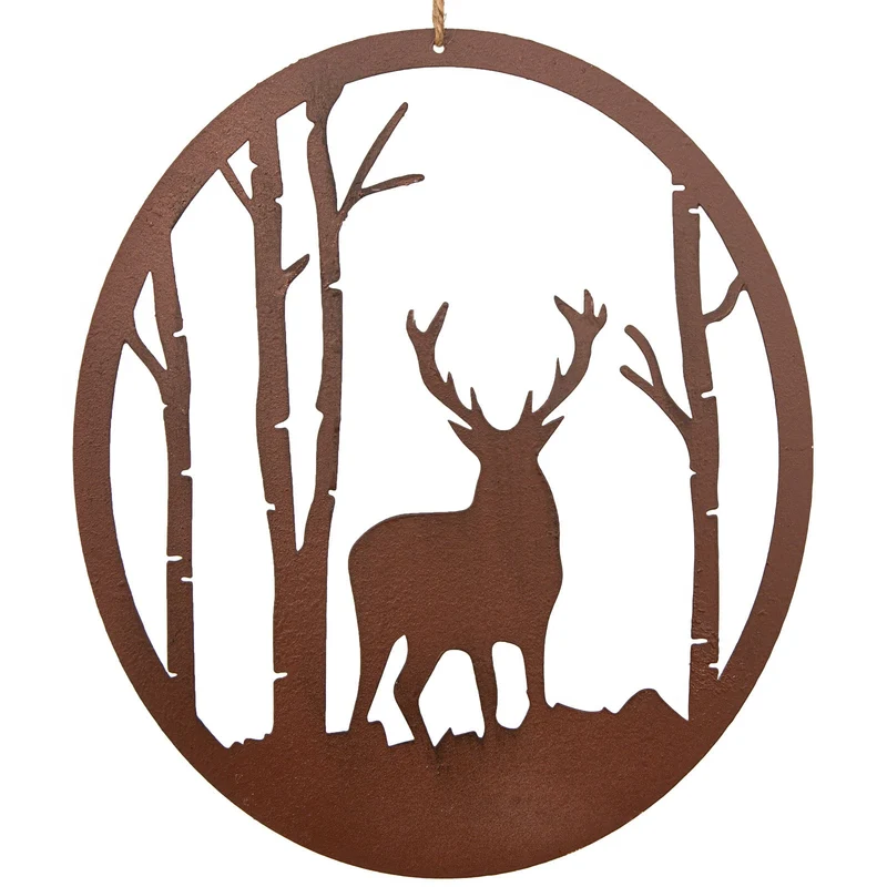 Hirsch Türkranz Fenster Winter Deko rost braun Weihnachtsdeko 26 x 30 cm