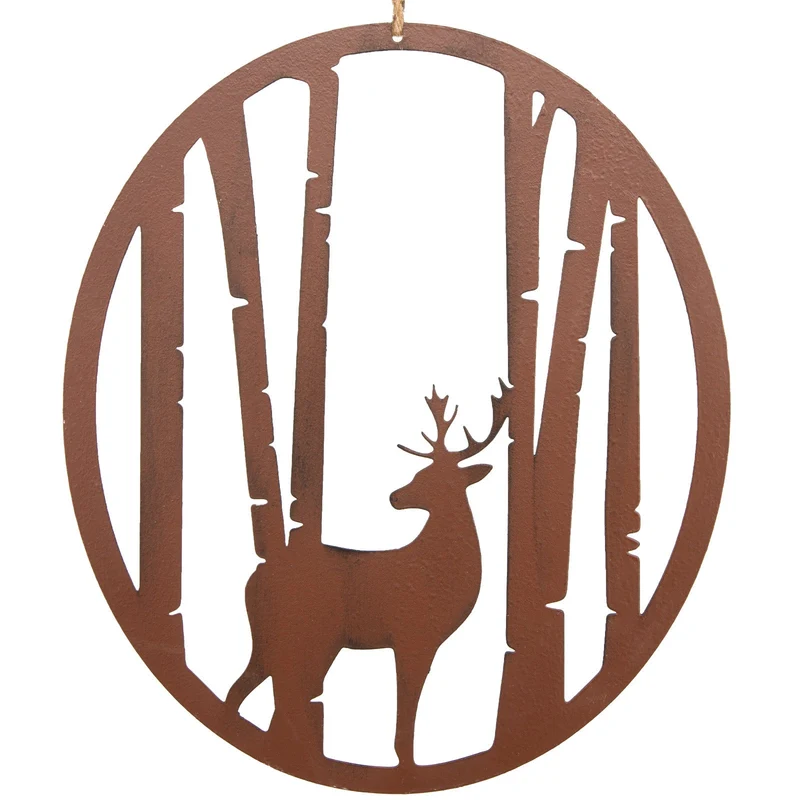Türkranz Weihnachten Winterdeko mit Hirsch 26 x 30 cm Rostbraun Metall