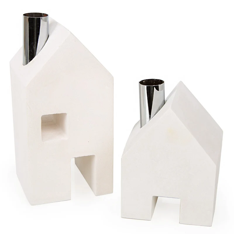 Kerzenständer aus Beton weiß Silber Geschenkset Weihnachten 12-18 cm