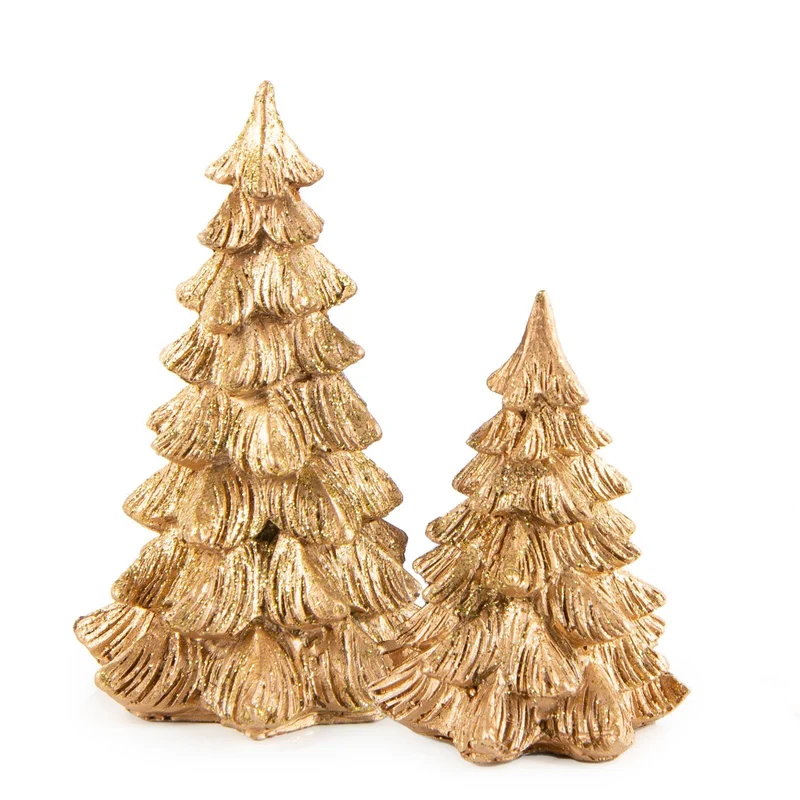 2 kleine Tannenbäume Weihnachtsdekoration Geschenk Set 8,5-12,5 cm gold
