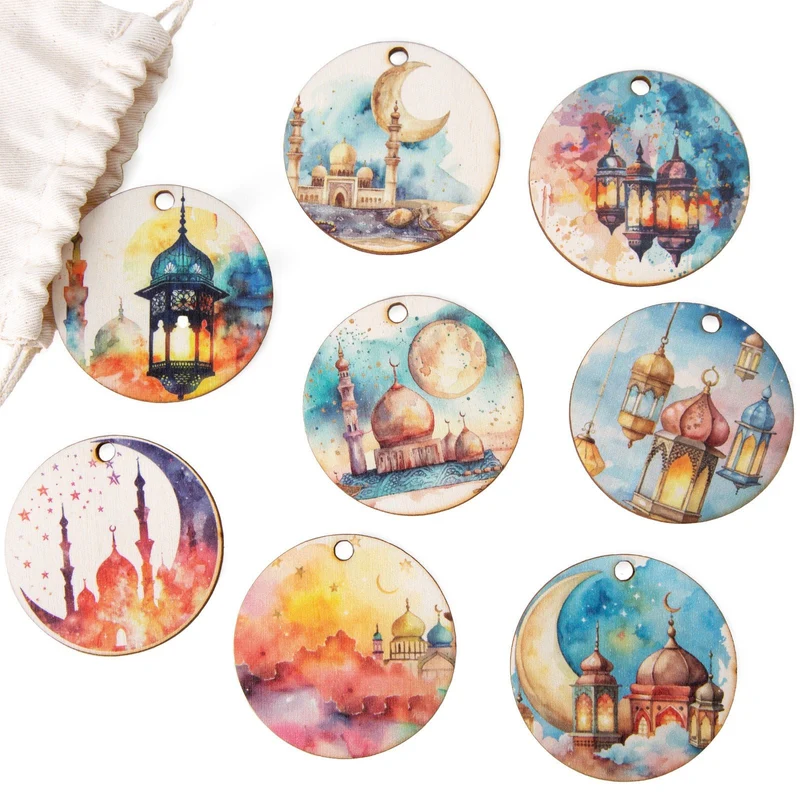 Logbuch-Verlag 8 Ramadan Geschenke Weihnachten Anhänger aus Holz Verzierung Tischdekoration für Bayram Eid Al-Fitr 6 cm bunt