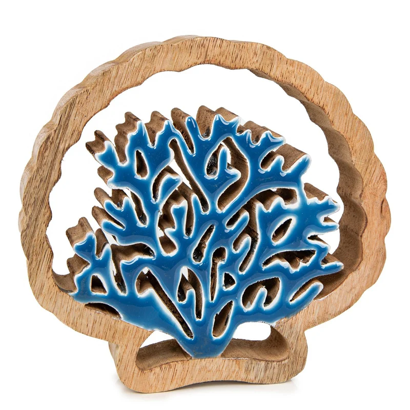 Logbuch-Verlag Koralle Dekofigur aus Holz blau braun Badezimmer Dekoration Geschenk maritim 18 x 4 x 17 cm