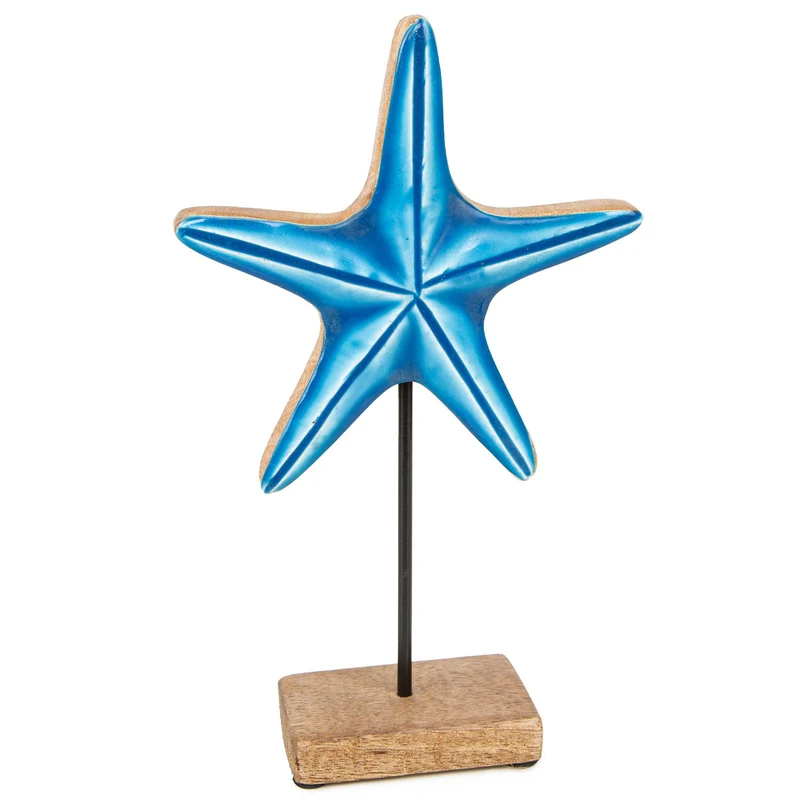 Logbuch-Verlag Blauer Seestern zum Hinstellen Holz Dekofigur maritim Badezimmer Sommer Deko 24 x 15 cm