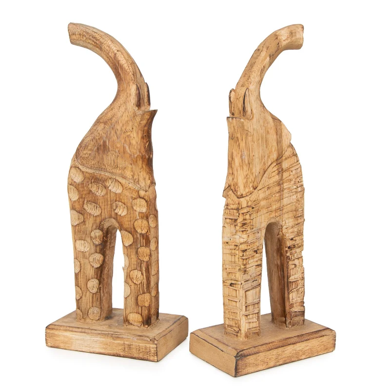 Logbuch-Verlag 2 Moderne Elefanten Deko Figuren aus Holz Skulptur Elefantenfamilie Holzdeko Afrika Asien Geschenk 38 cm