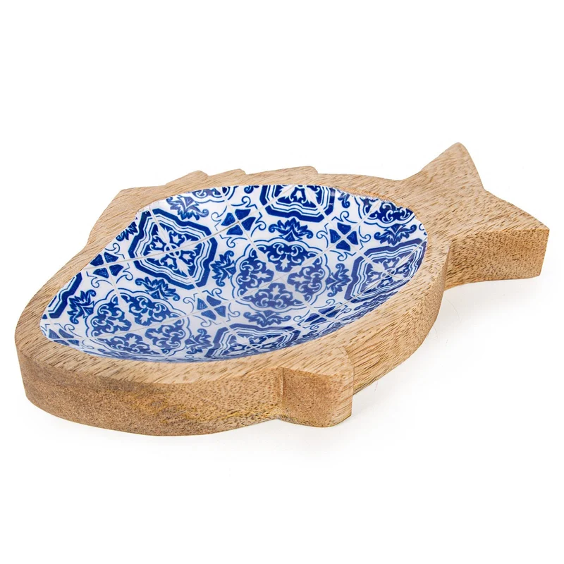 Logbuch-Verlag Fisch Dekoschale aus Holz blau weiß Schale in maritimen Design Schmuckschale 18 x 11 x 2,5 cm