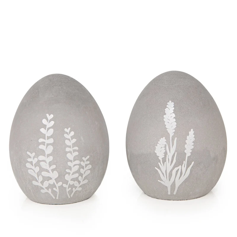 Logbuch-Verlag 2 Ostereier aus Beton grau weiß Blumen 7 x 9 cm Deko Figuren Ostern Geschenk