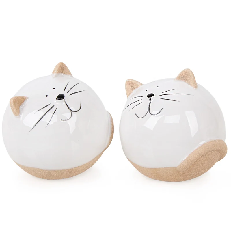 2 Katzen Deko Figuren weiß braun aus Keramik für Katzenliebhaber 10 cm