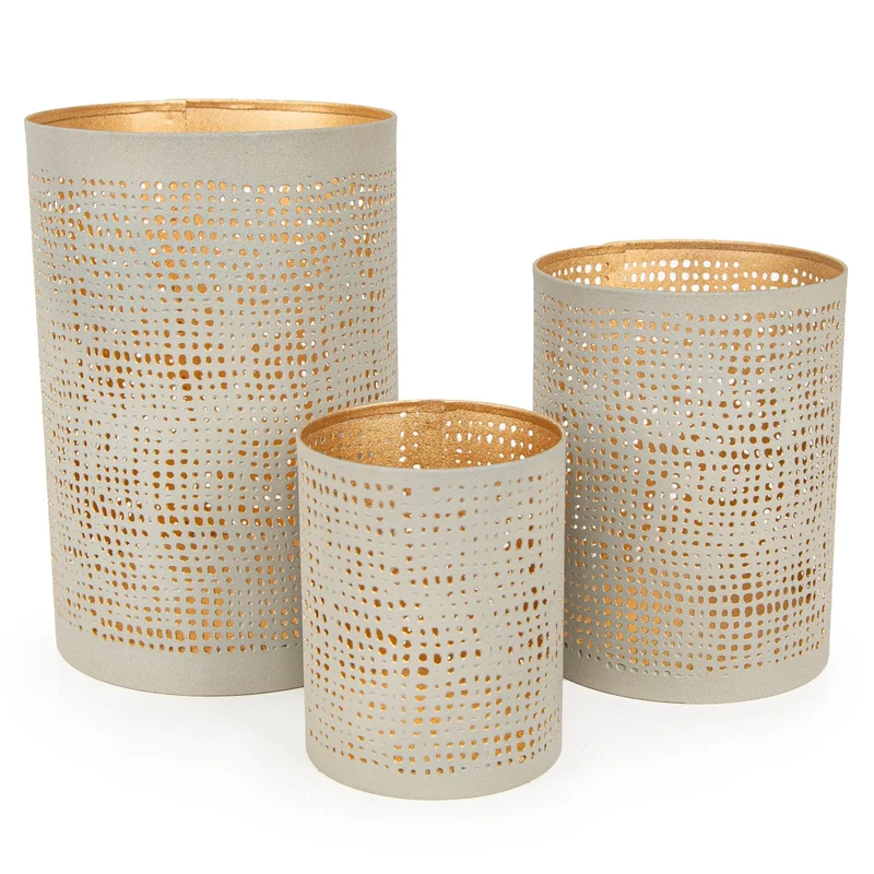 Logbuch-Verlag 3 Windlichter Laternen aus Metall Gold mintgrün Kerzenhalter Geschenk Set für Frau & Mann 10-19 cm