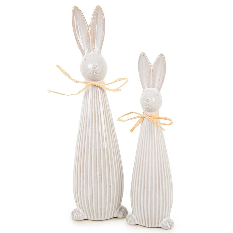 Logbuch-Verlag 2 Moderne Osterhasen Figuren aus Porzellan Hasen Deko grau Osterdekoration zum Hinstellen 22 + 28 cm