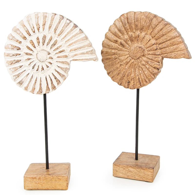 Logbuch-Verlag 2 Muschel Dekofiguren aus Holz beige braun Dekoration maritim mediterran für Badezimmer & Wohnraum 28 cm