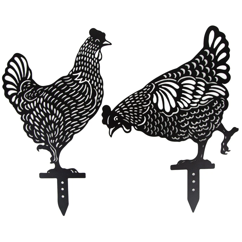 Logbuch-Verlag 2 große Hühner Deko Stecker für den Garten Ostern Gartendeko Henne Hahn Figur aus Metall 28 x 0,1 x 38 cm