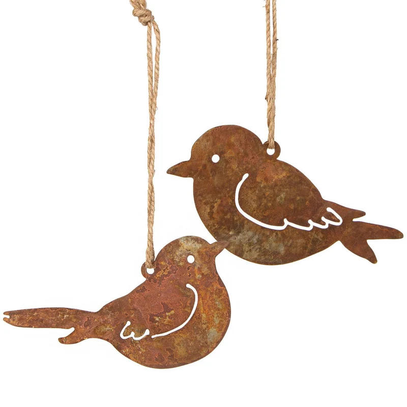 2 rostige Vögel Metall Anhänger Frühling Dekoration braun Vintage 18 x 8,5 cm