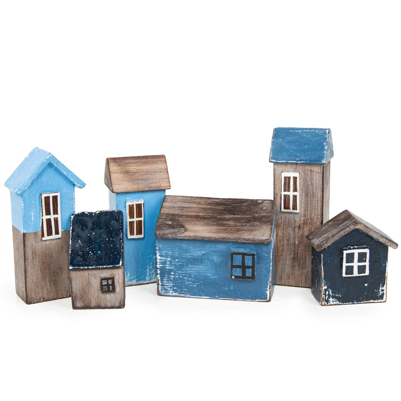 Logbuch-Verlag Häuser Figuren Set 6-teilig Strandhaus Hafenstadt Skandinavien Maritime Dekoration Miniatur Gebäude 33 x 3 x 12 cm