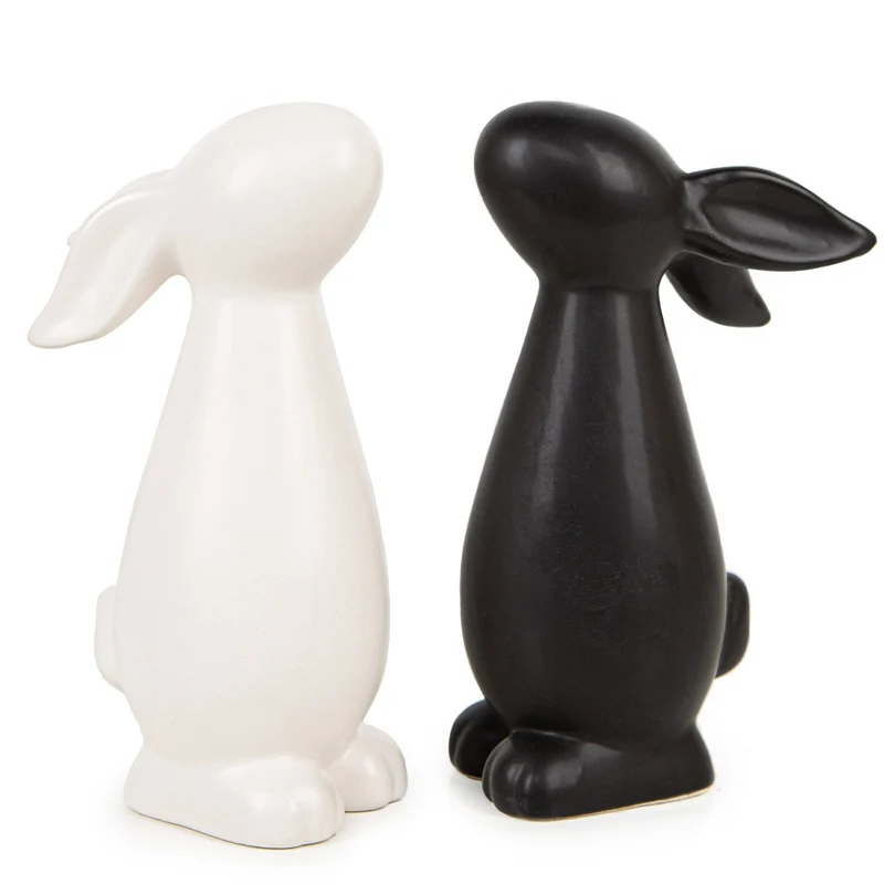 Logbuch-Verlag Osterhasen Set schwarz weiß Hasen aus Dolomit 17,5 cm Osterdekoration Geschenk Ostern