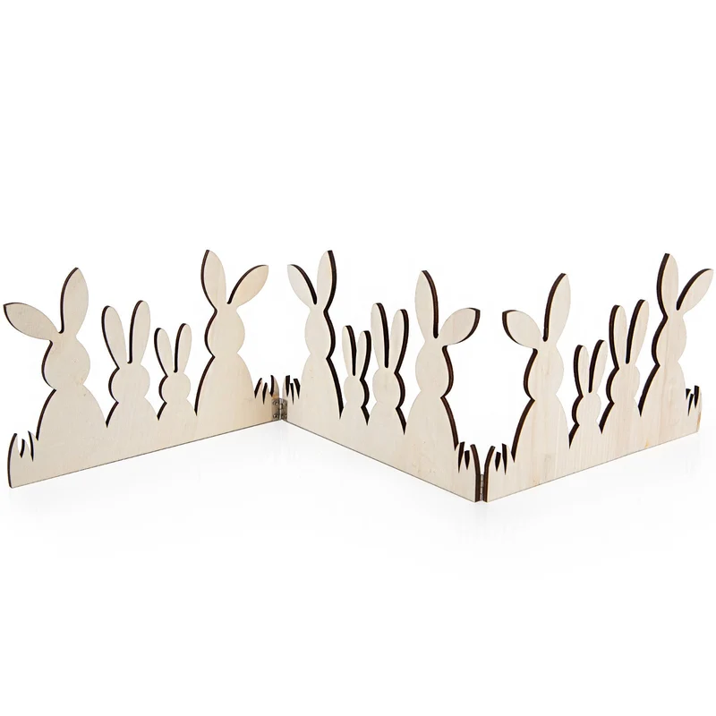 Osterdekoration Hasenfamilie klappbar aus Holz Natur braun 66 x 14 cm