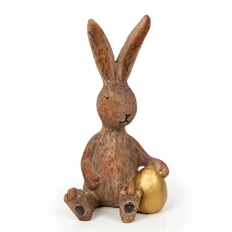 Osterhase Dekofigur braun Gold Ostern Deko Hase zum Hinstellen 17 cm