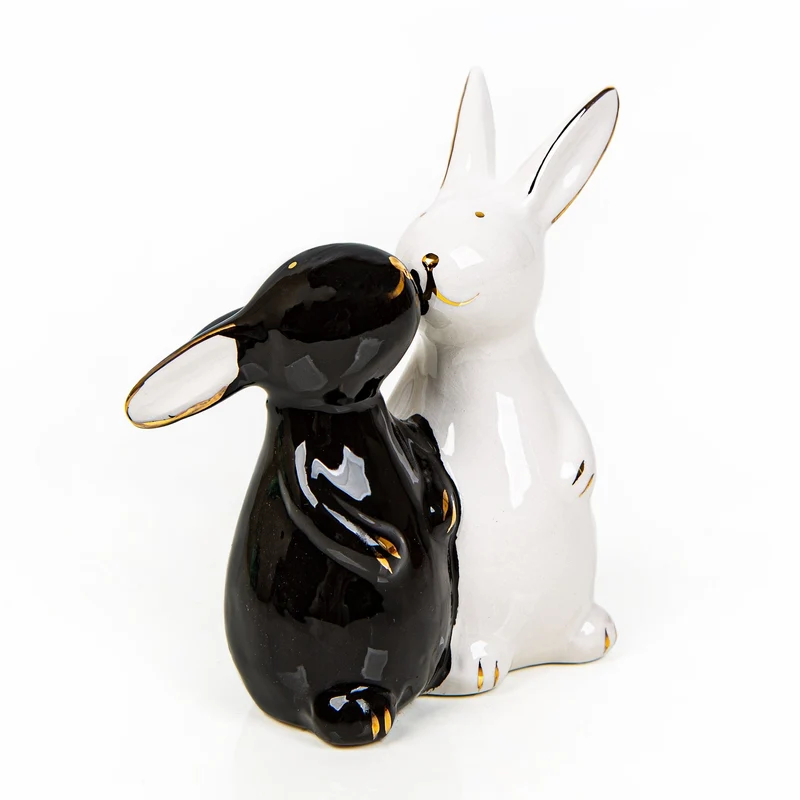 Osterhasen Paar schwarz weiß Gold Hasen Pärchen Mann+ Frau Osterdeko 10 cm