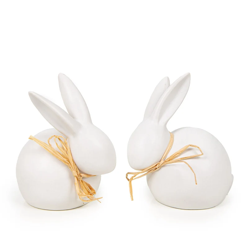 2 Hasen Figuren weiß aus Porzellan matt Moderne Osterhasen zum Hinstellen 12,5 cm