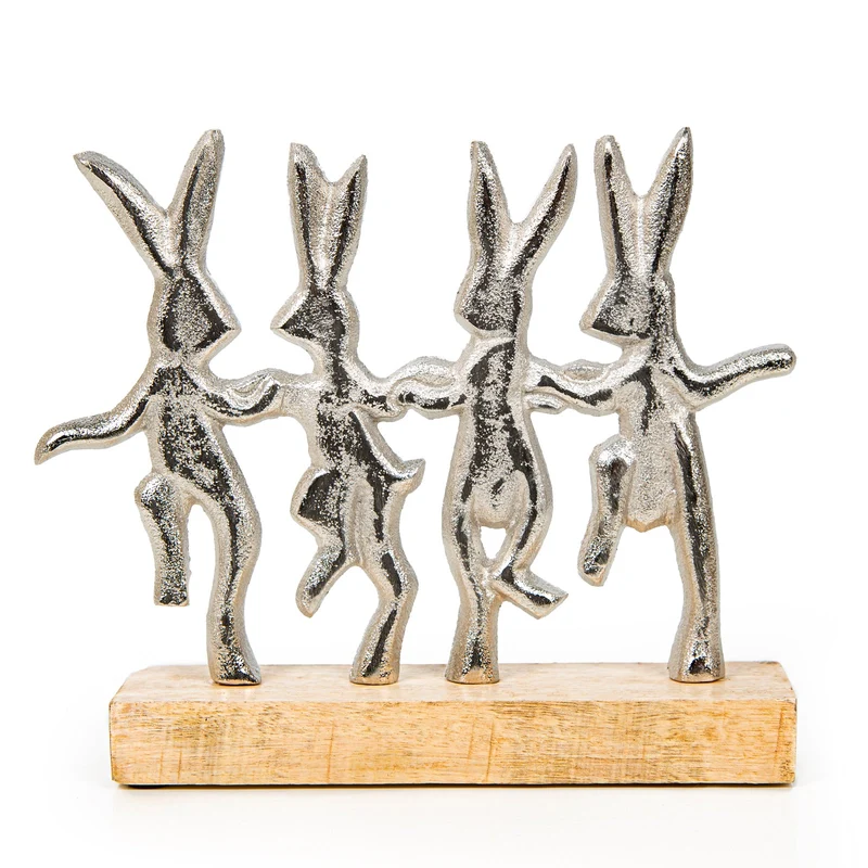 Tanzende Hasen Dekofigur Ostern 2024 Osterhasen Hasenfamilie silberfarben 21 cm