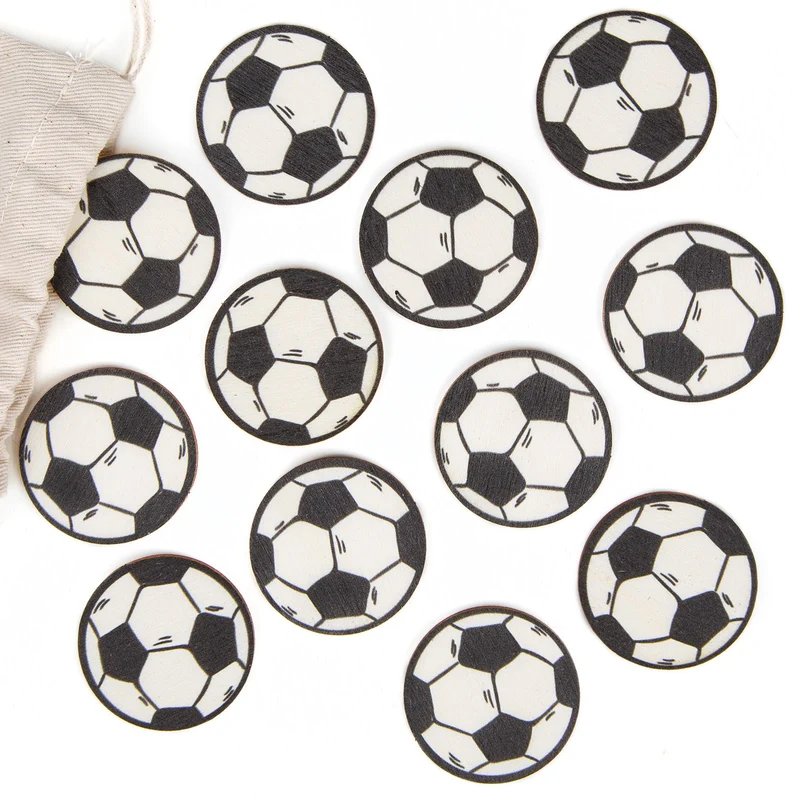 Fußball Deko Set 12 kleine Fußbälle flach aus Holz Tischdeko Ø 3,8 cm