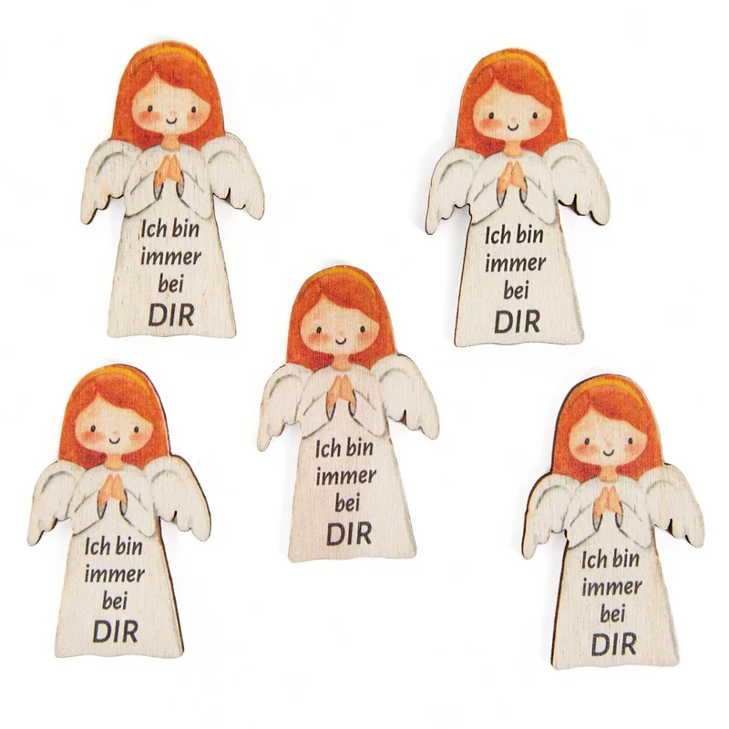5 Schutzengel für Kinder & Erwachsene Engel aus Holz Glücksbringer 5,5 cm