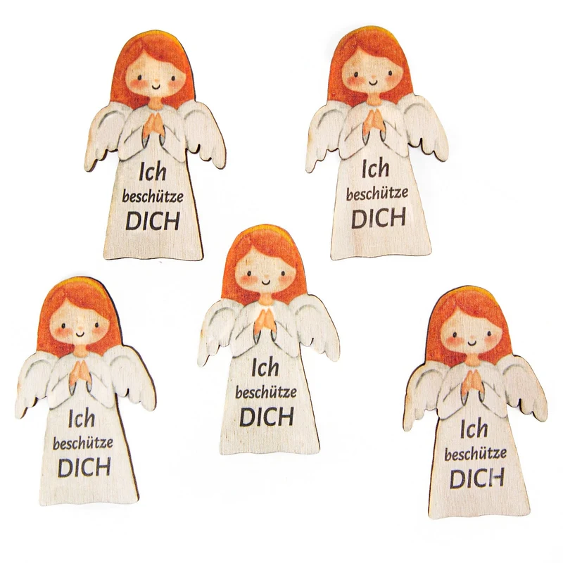 5 kleine Schutzengel Holz 5,5 cm Flache Engel Glücksbringer Gastgeschenk