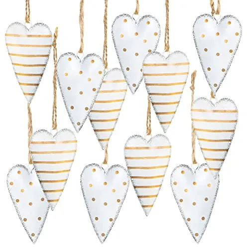 12 edle Metallherzen Gold weiß Herz Ostern Deko Give-Away 7 cm