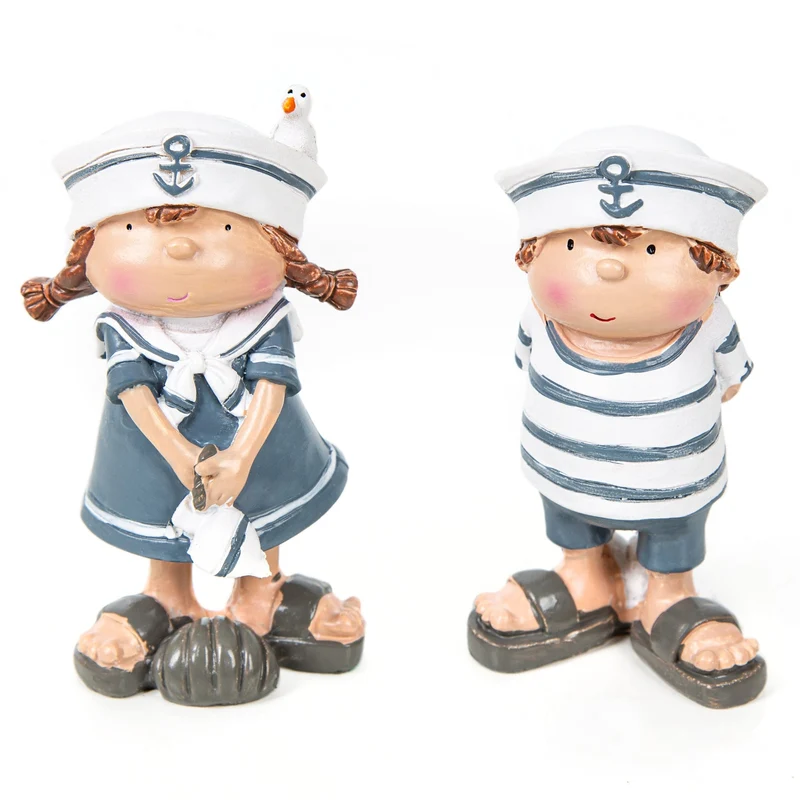2 Matrosen Figuren Junge Mädchen Maritime Deko blau weiß