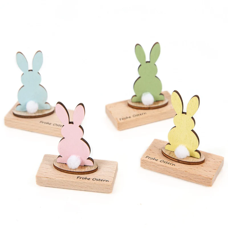 4 Frohe Ostern Geschenke Osterhasen aus Holz Pastell