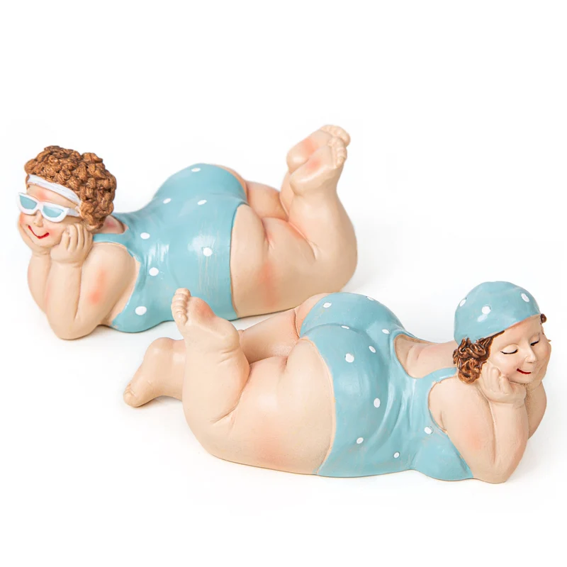 2 Frauen Figuren Badenixen türkis Rubensfrauen am Strand 15 cm