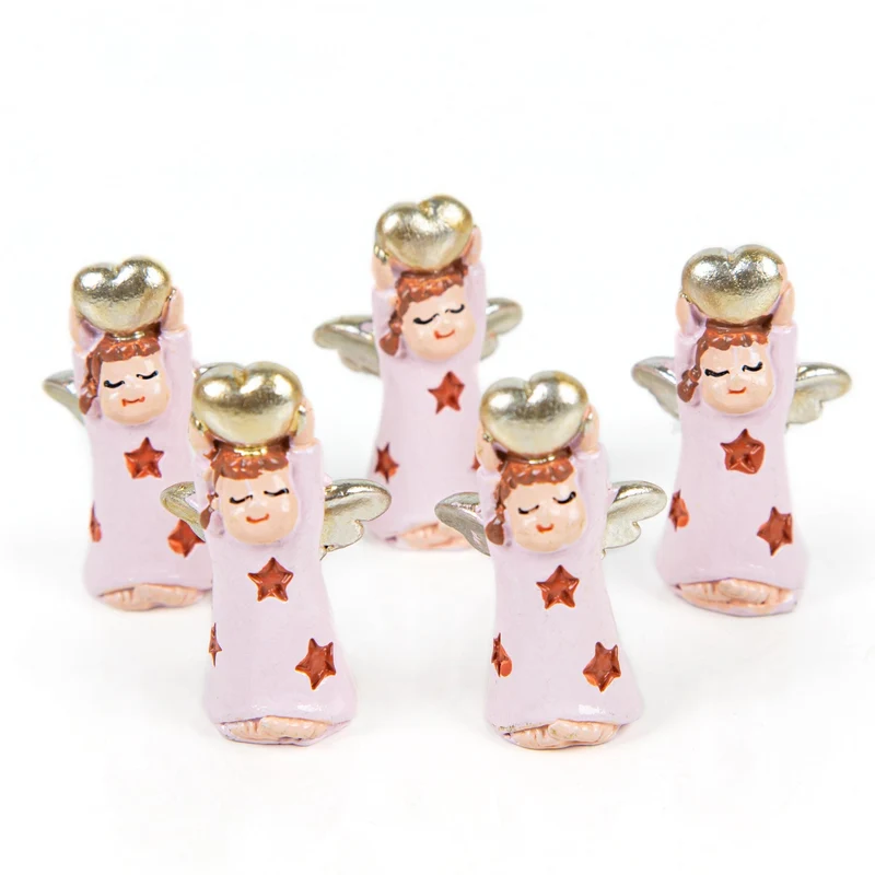 5 kleine Schutzengel Engel Figur rosa pink mit Herz