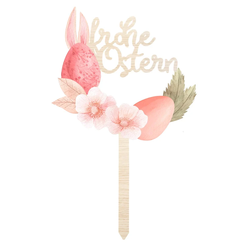 Frohe Ostern Tortendeko Cake Topper Kuchenstecker aus Holz