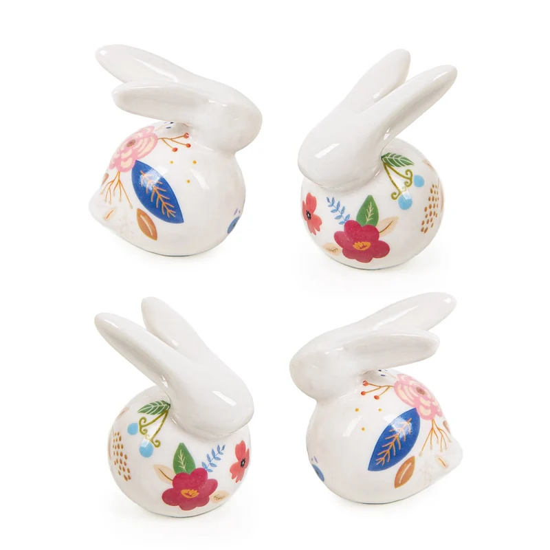 4 Bunte Osterhasen Retro Hasen Figuren kleine Ostergeschenke Hasenfiguren 5 cm
